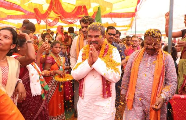 Dharmendra Pradhan during his campaign.